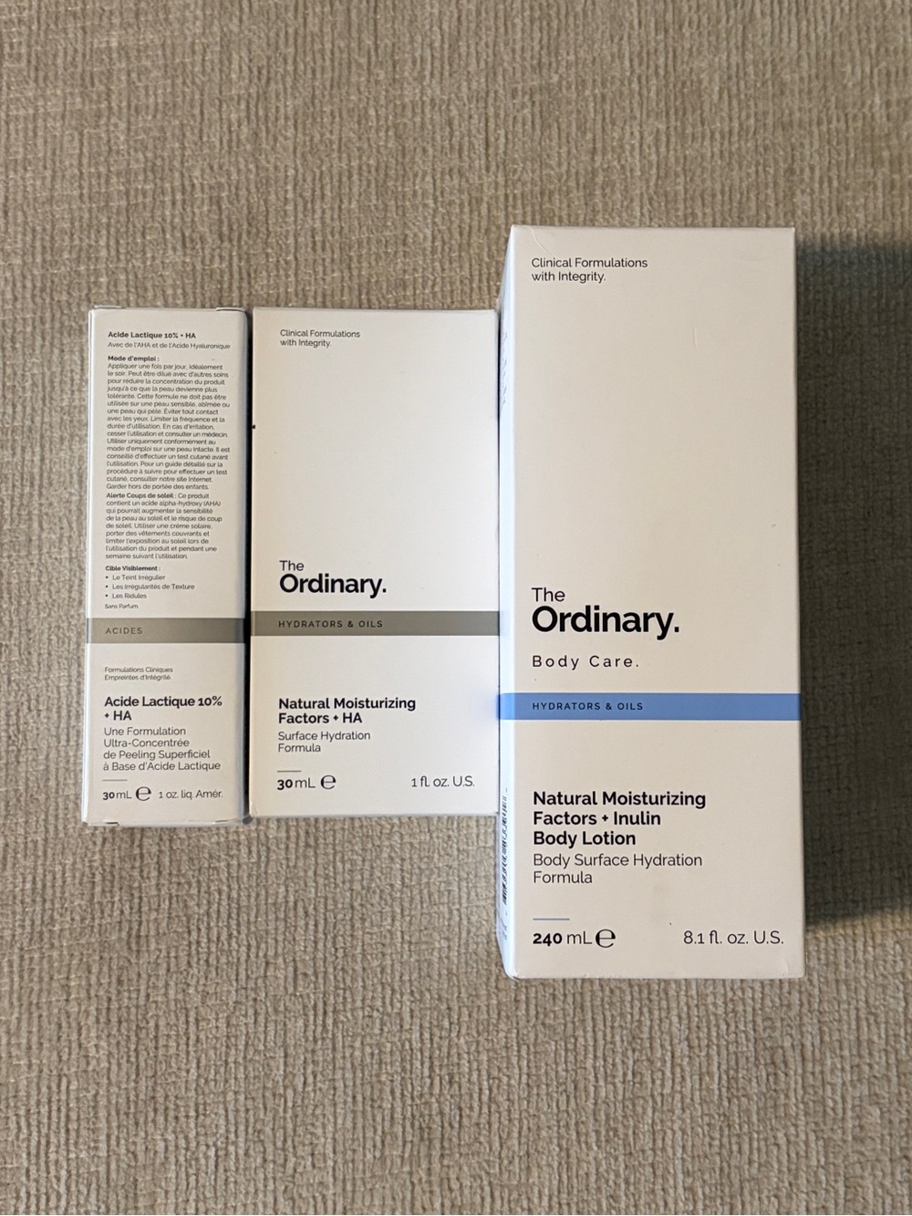 The Ordinary Skincare Set Body Lotion Face Moisturizer Lactic Acid Serum NEW NIB